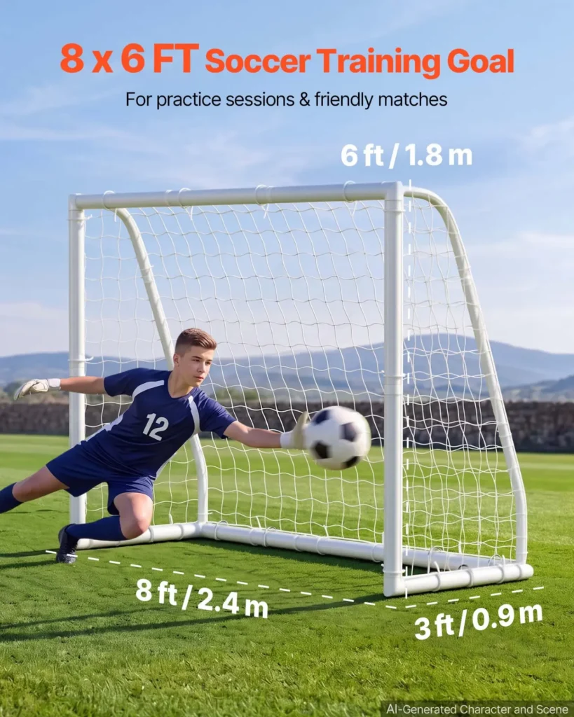 VEVOR Soccer Goal 8 x 6 FT PVC Soccer Goal for Backyard with PE Net, Portable Weatherproof Set, with High-Strength