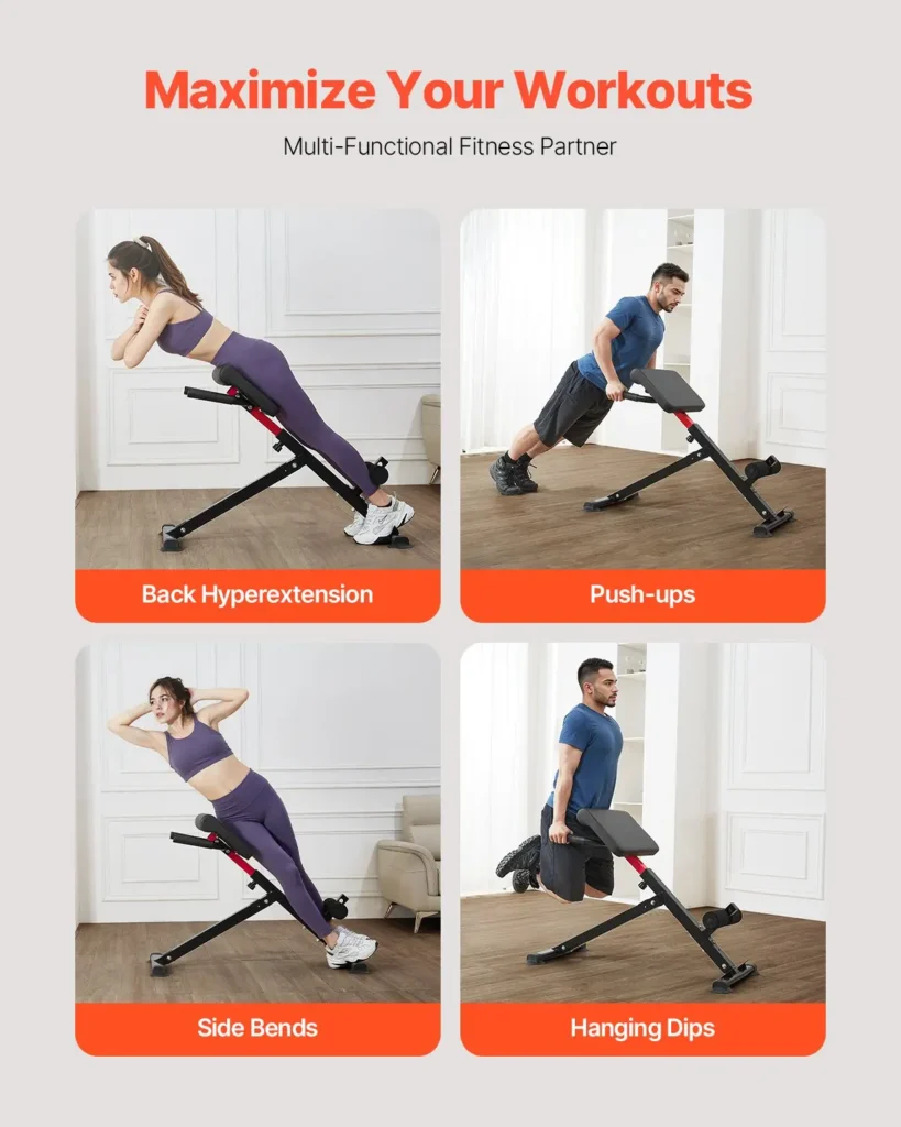 VEVOR Roman Chair Hyperextension Bench, 250 lbs Adjustable and Foldable Extension Machine, Multi-Function