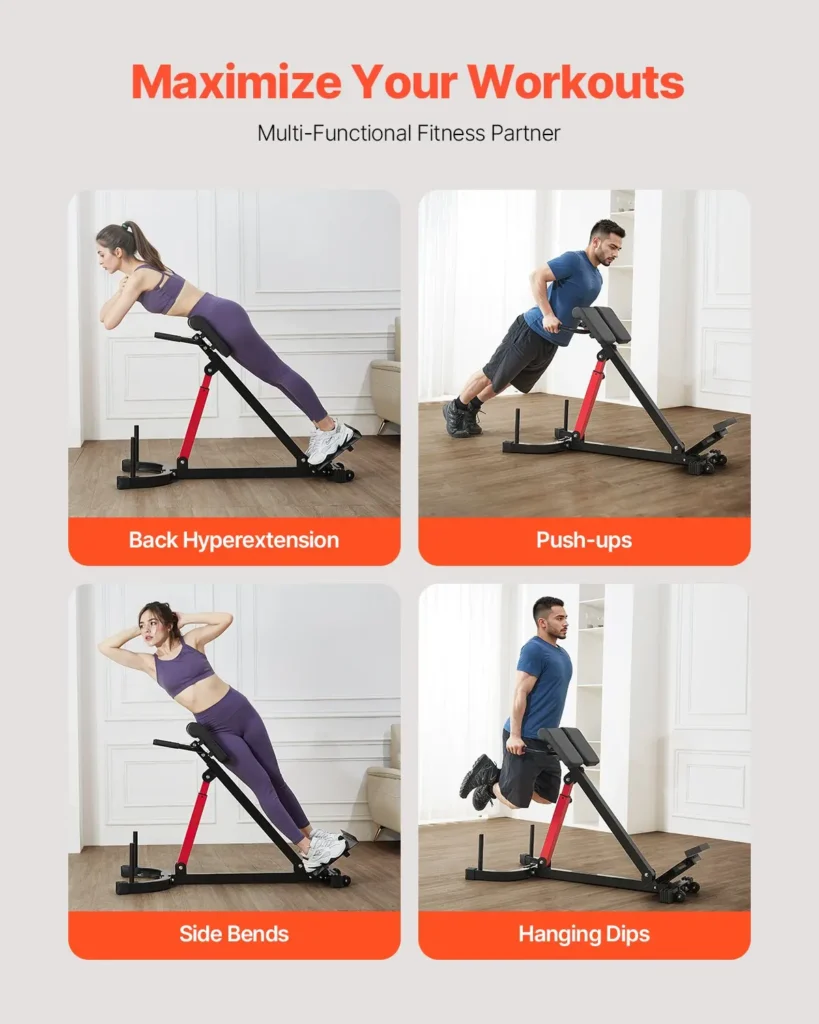 VEVOR Roman Chair Hyperextension Bench, 350 lbs Adjustable Extension Machine, Multi-Function Exercise Equipment