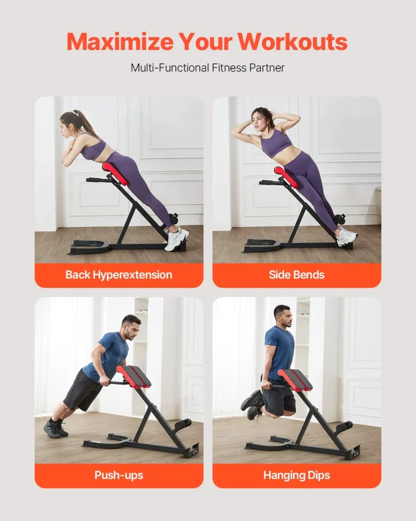 VEVOR Roman Chair Hyperextension Bench, 300 lbs Adjustable Extension Machine, Multi-Function Exercise Equipment