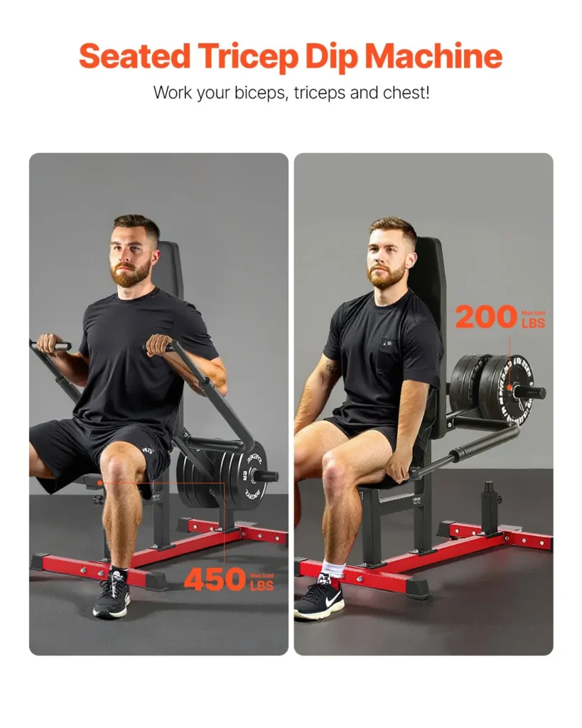 VEVOR Seated Dip Machine, Tricep Bicep Press Down Machine with Cable Bar, Adjustable Seat, and Backrest, Exercise