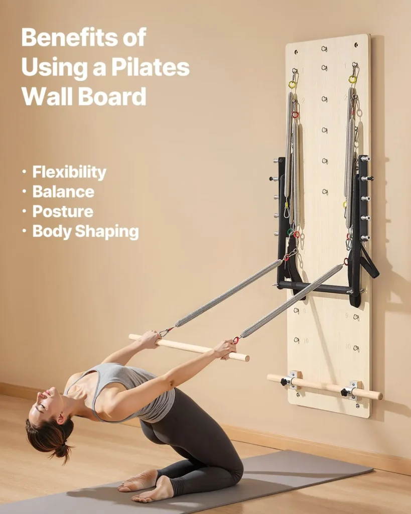 VEVOR Wall Mounted Pilates Reformer Machine, Maple Wood Pilates Springboard, Exercise Equipment with Resistance