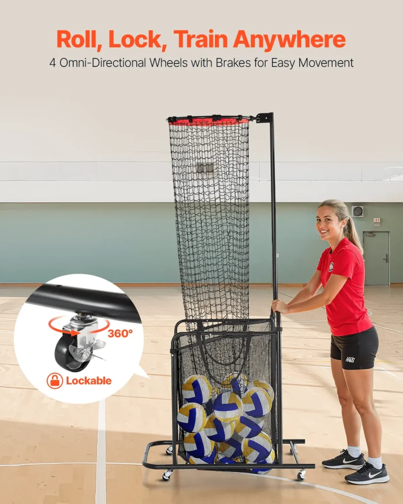 VEVOR Volleyball Setter Training Equipment, Angle and Height Adjustable Volleyball Trainer, Portable Practice Net