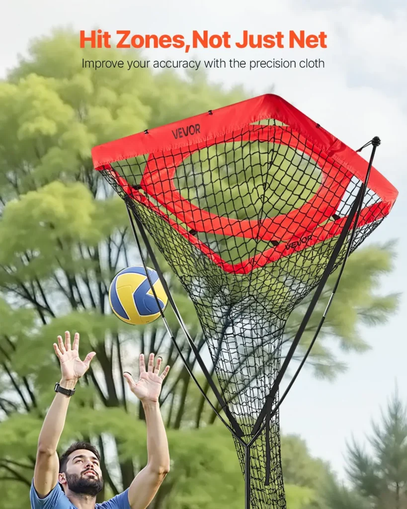 VEVOR Volleyball Setter Training Equipment, Angle and Height Adjustable Volleyball Trainer, Portable Practice Net