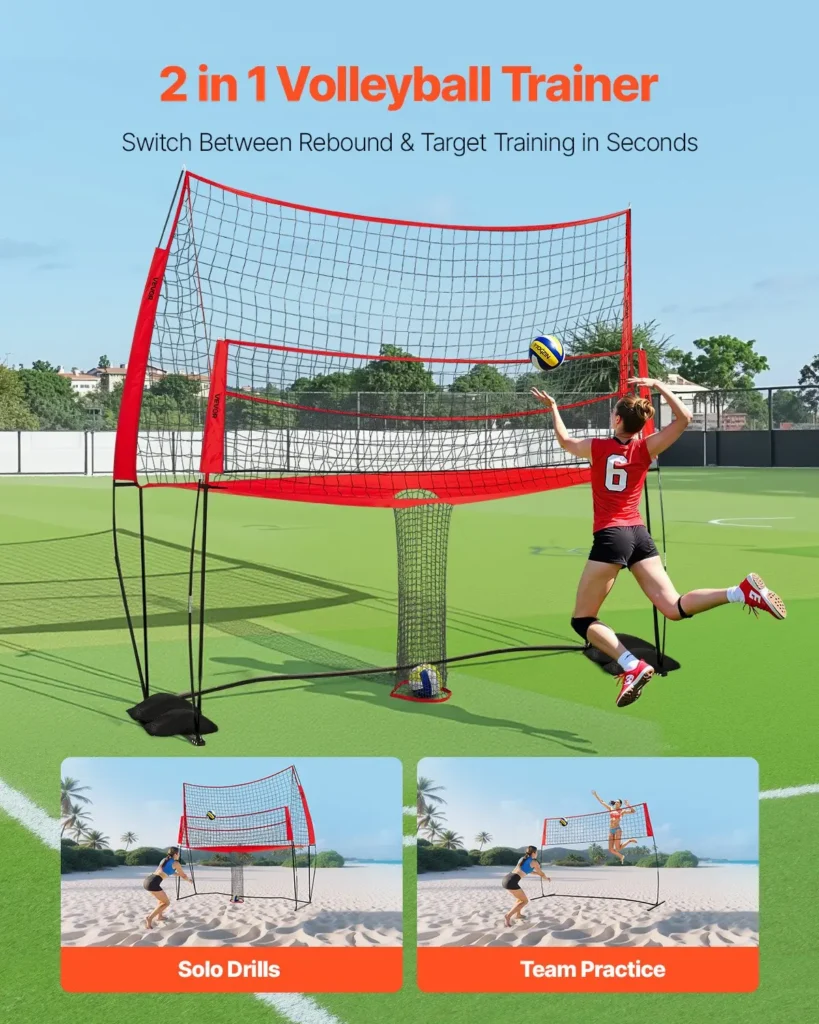 VEVOR 2-in-1 Volleyball Training Net System, Freely Height-Adjustable Practice Equipment with Ball Return