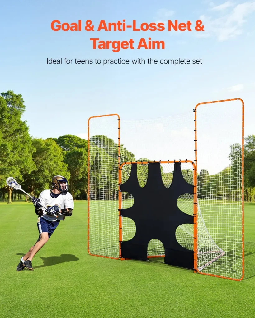 VEVOR 3-IN-1 Lacrosse Goal, 12x9 ft Lacrosse Net with Backstop and Target, Quick & Easy Setup Backyard
