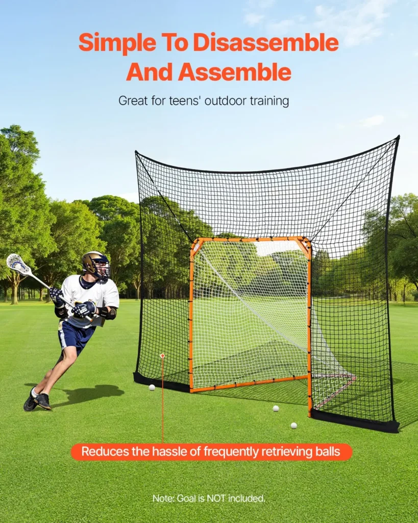 VEVOR Hockey and Lacrosse Goal Backstop, 12x9 ft Lacrosse Net with Extended Coverage, Quick Easy Setup