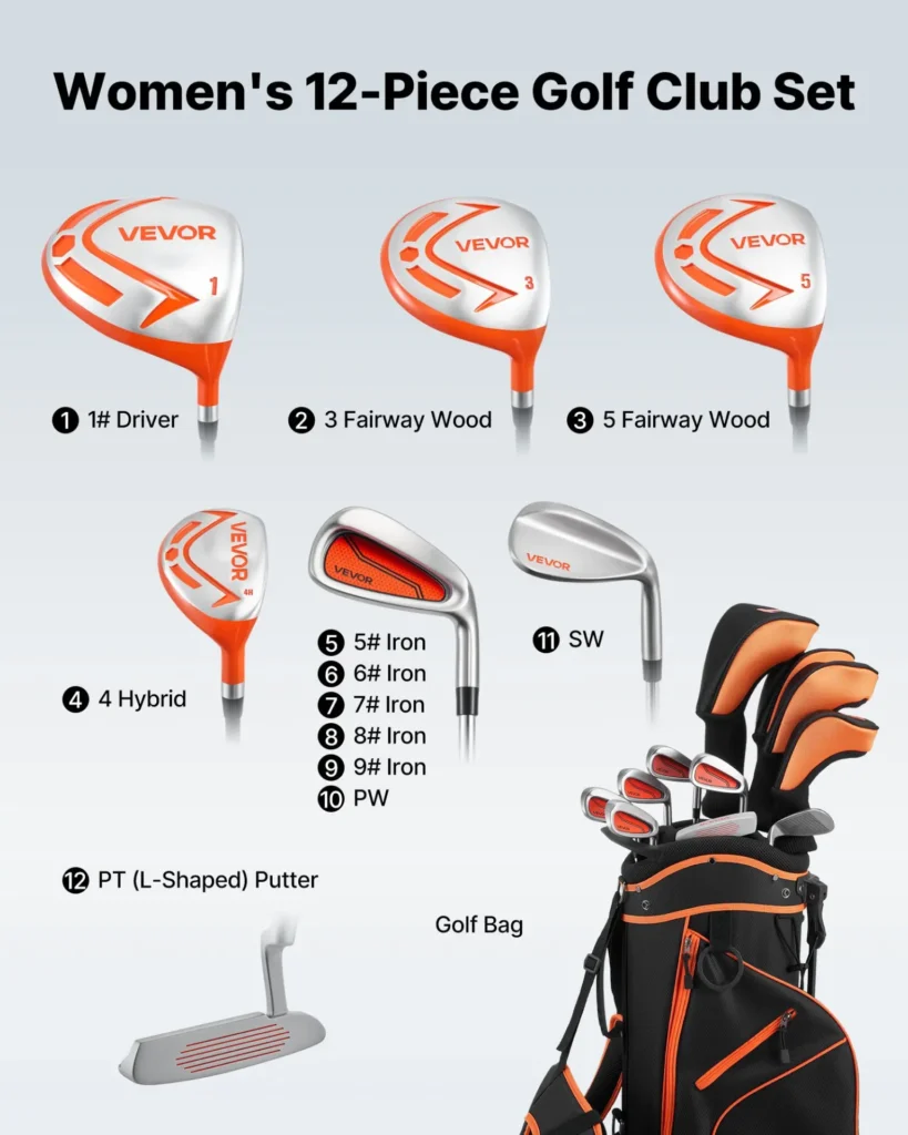 VEVOR Golf Club Set, 12 Pieces Women's Golf Club Complete Set Right Handed with 460CC #1 Driver, #3 and 5