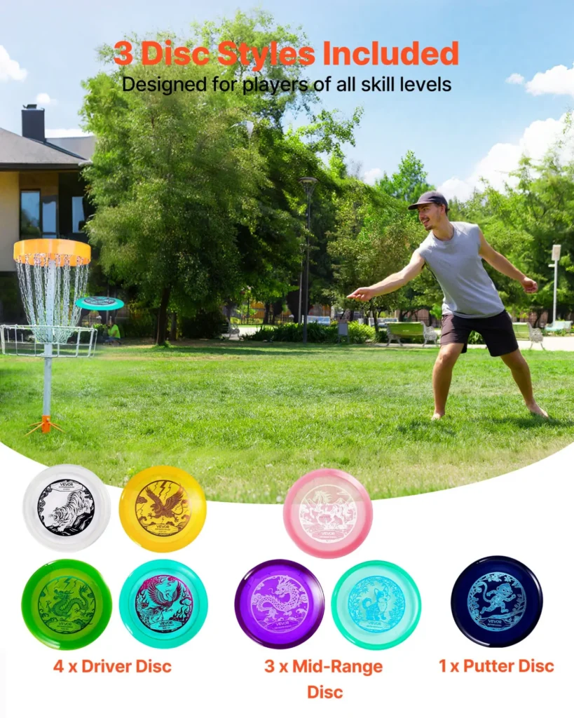 VEVOR Disc Golf Set, 8 Pack Disc Golf Starter Set, Beginners Flying Discs for Full-Body Strength Training, with